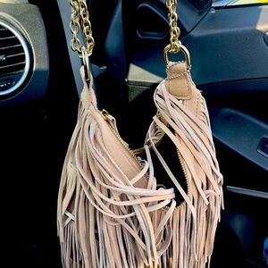 Beautiful beige fringed boho purse